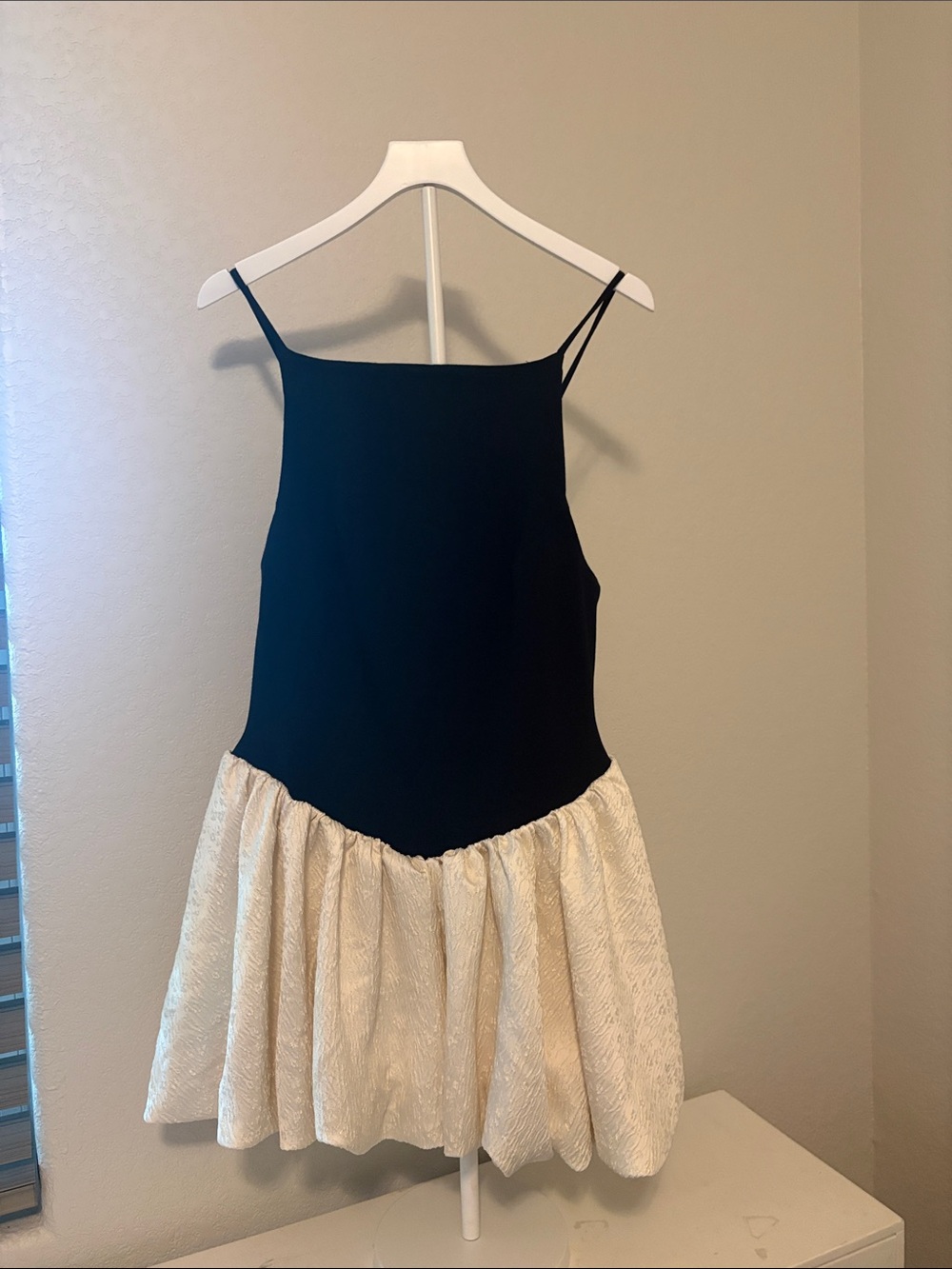 Free People Black & Ivory Spaghetti-Strap Mini Dress
